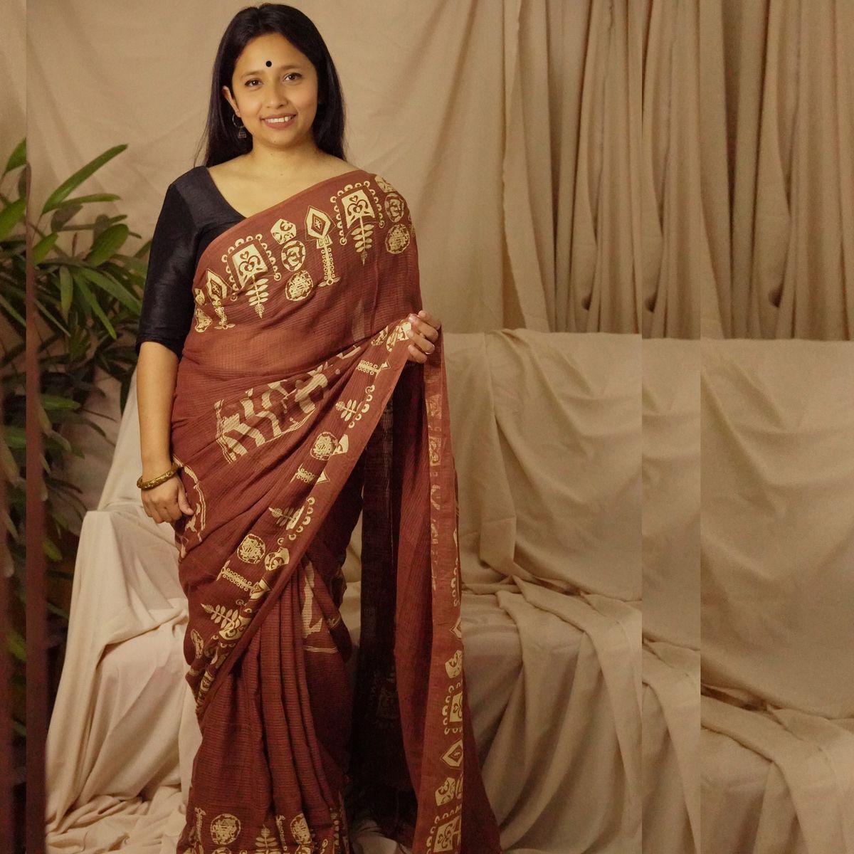Wari-Bateshwar Chestnut saree