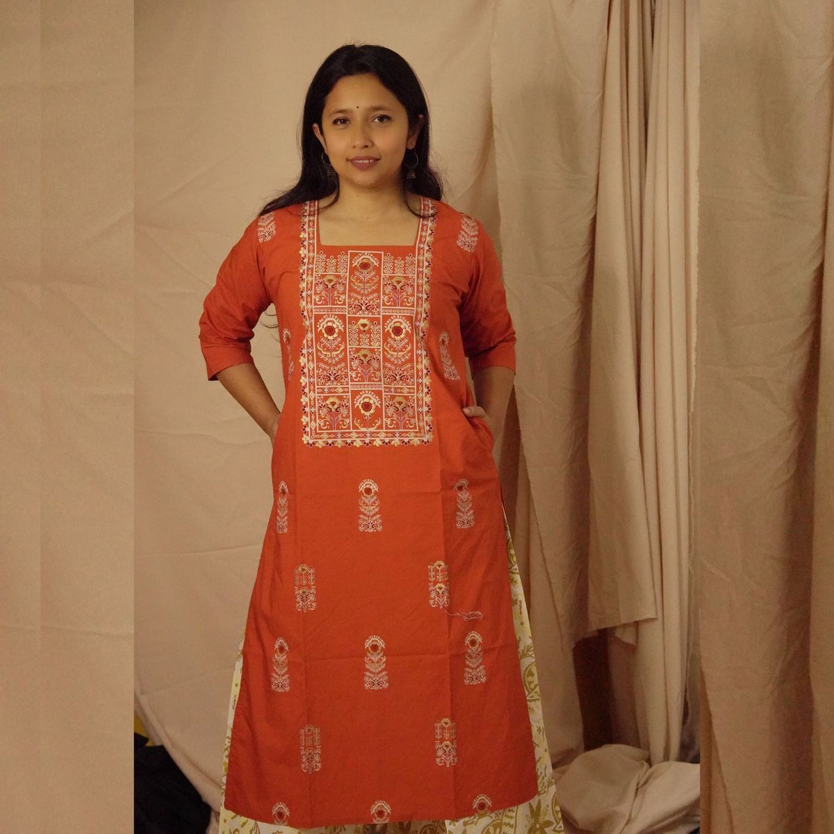 Alpona Terracotta  Kurti