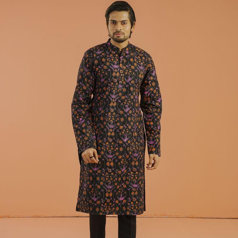 Floral Panjabi Black