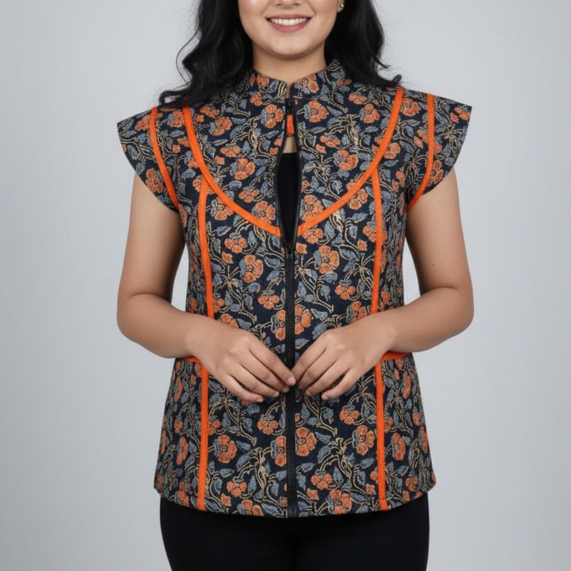 Orange Black Floral jacket