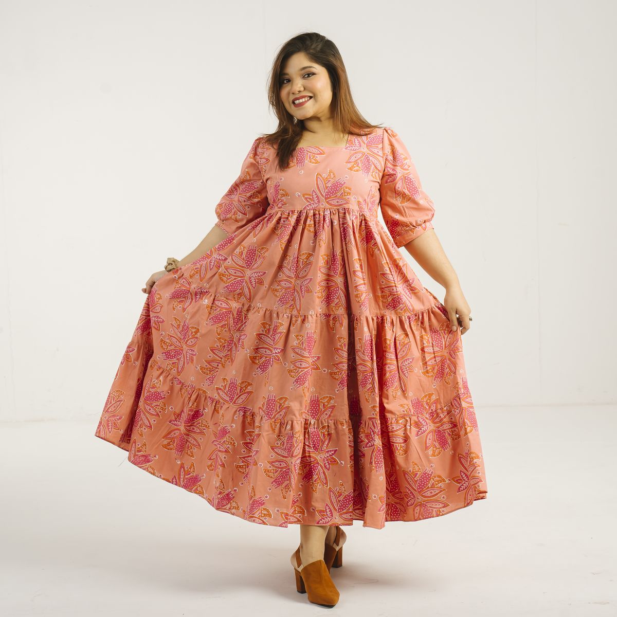 Rose Pink Waves Tiered Dress