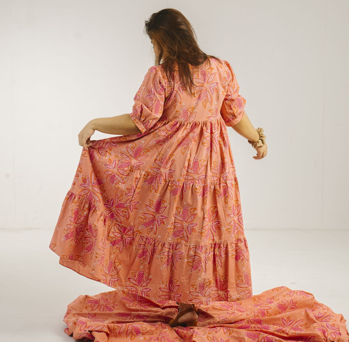 Rose Pink Waves Tiered Dress